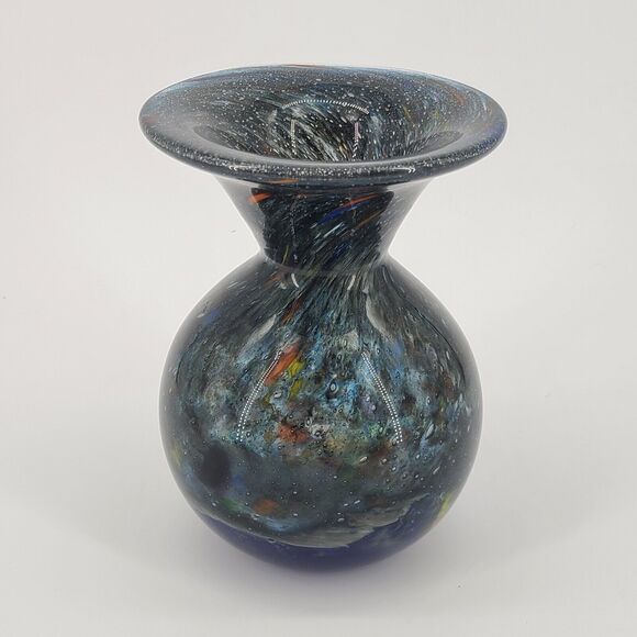 FC Hand Made Poland Crystal Vase Blue Multicolor Signed - Picture 1 of 5
